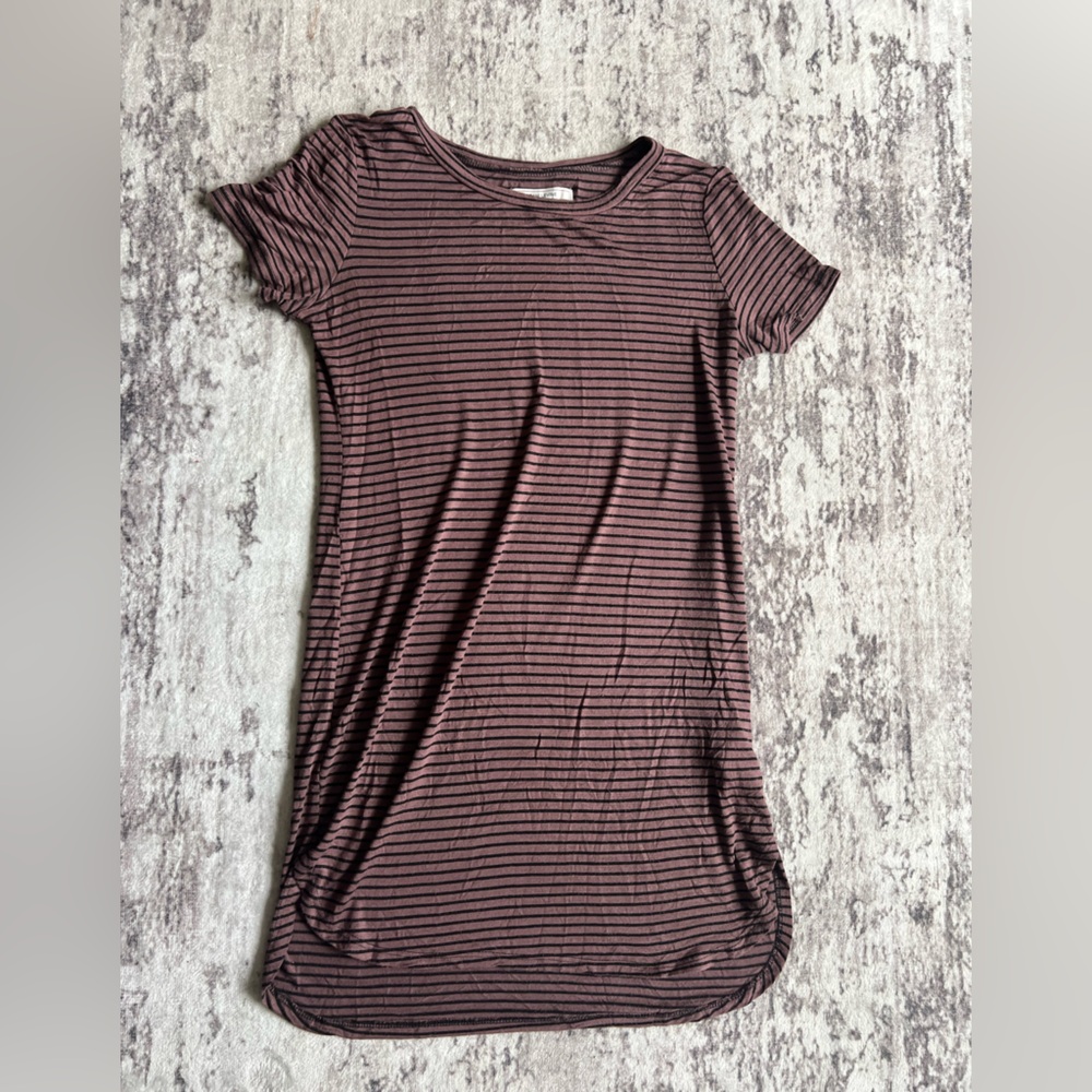 Adam Levine Collection Brown & Black Striped Short Sleeve T-Shirt Dress Medium
